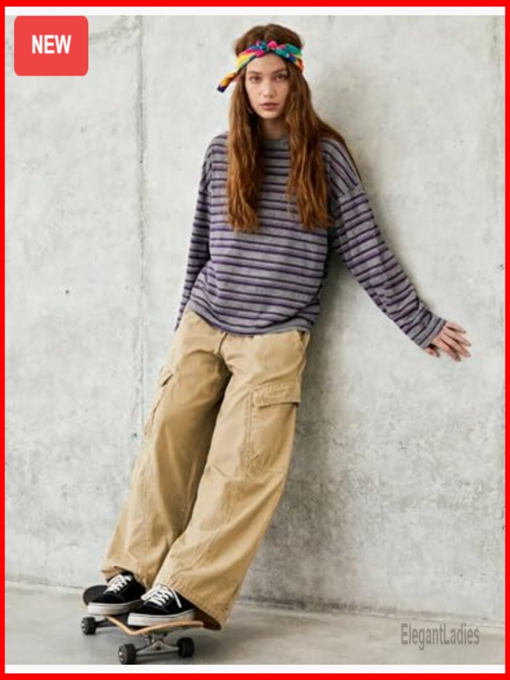 Wide Leg Barrel Cargo Pants Elastic Waist Cotton Lounge Trousers - Picture 6 of 6